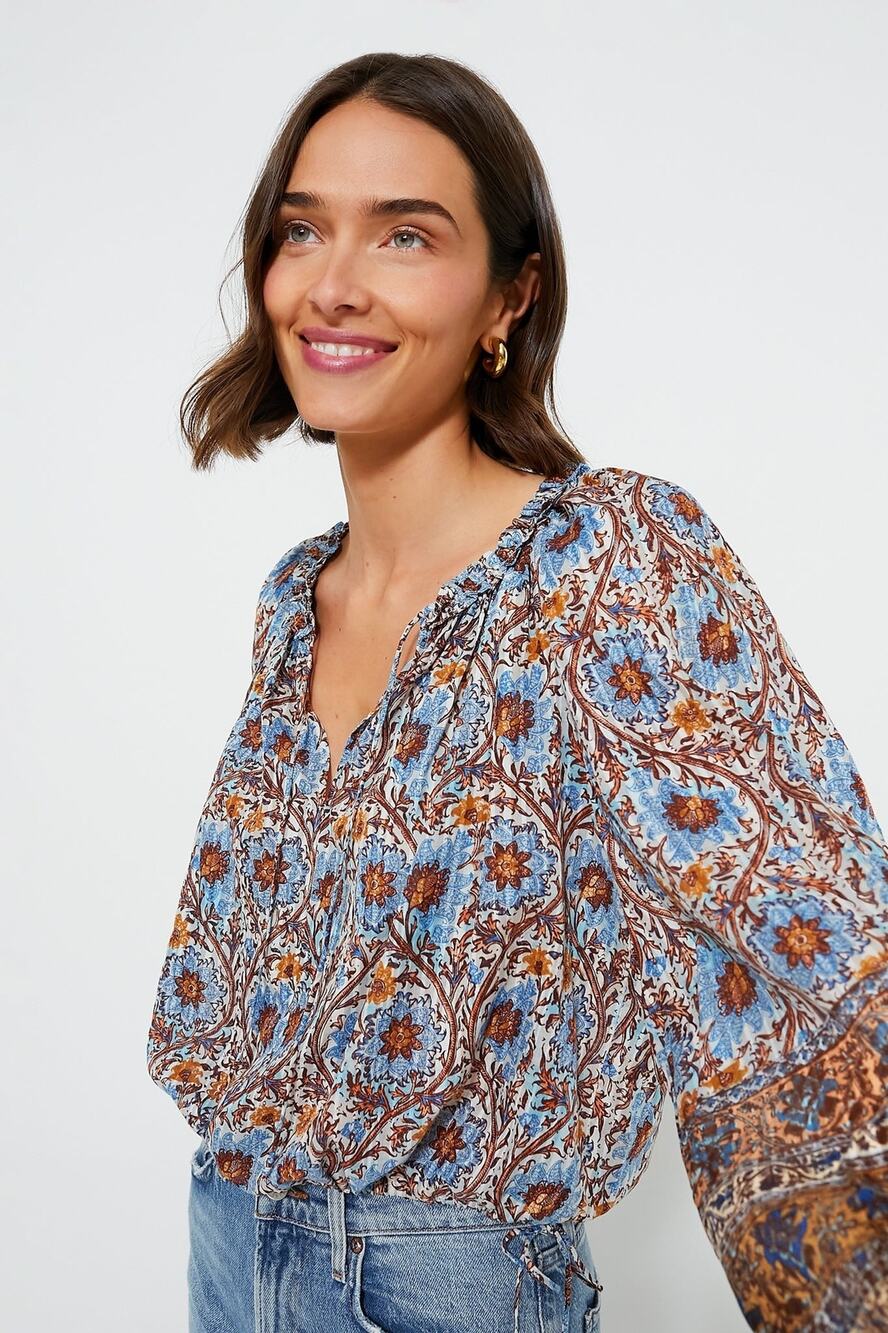 Ulla Johnson Caspia Silva V-Neck Long Sleeves Blouse - 6